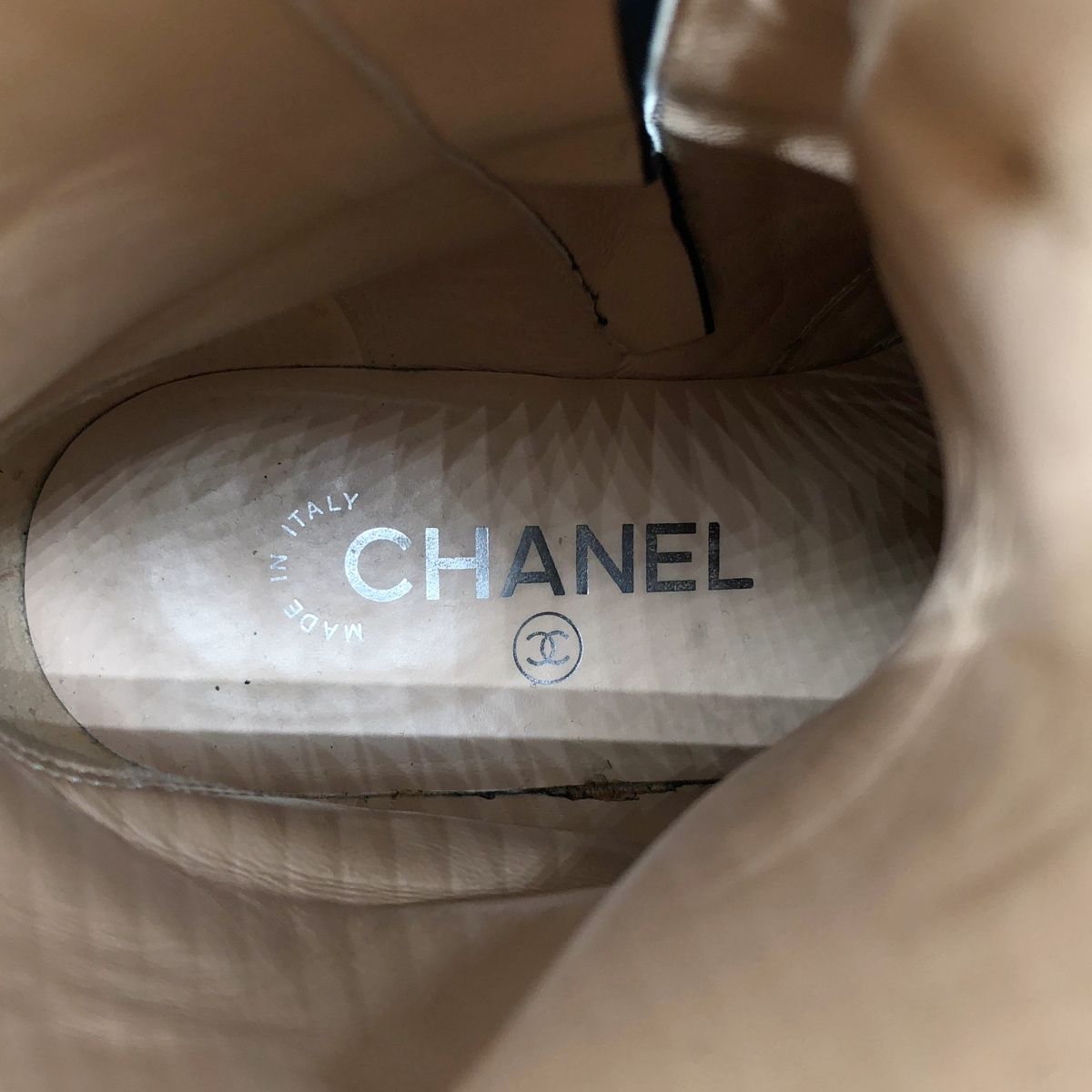 Chanel CC Logo Side Zip Lace Up Boots 36.5 Black — view 7