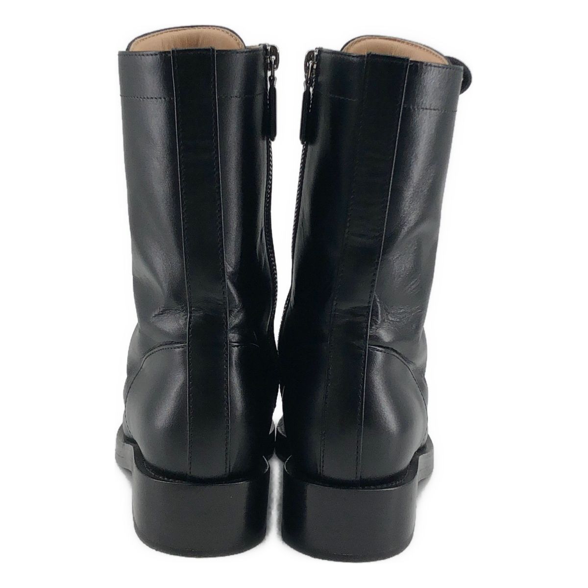 Chanel CC Logo Side Zip Lace Up Boots 36.5 Black — view 3