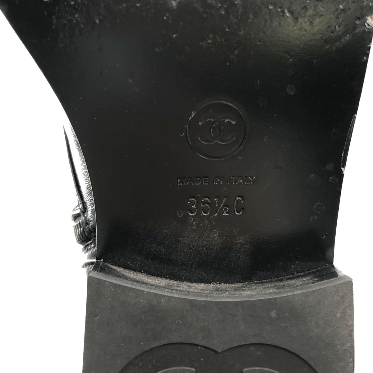 Chanel CC Logo Side Zip Lace Up Boots 36.5 Black — view 6