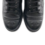 Chanel CC Logo Side Zip Lace Up Boots 36.5 Black — view 9