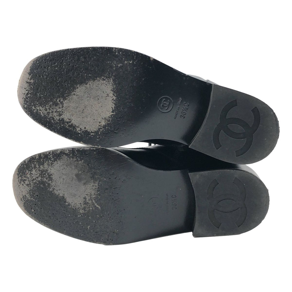 Chanel CC Logo Side Zip Lace Up Boots 36.5 Black — view 5