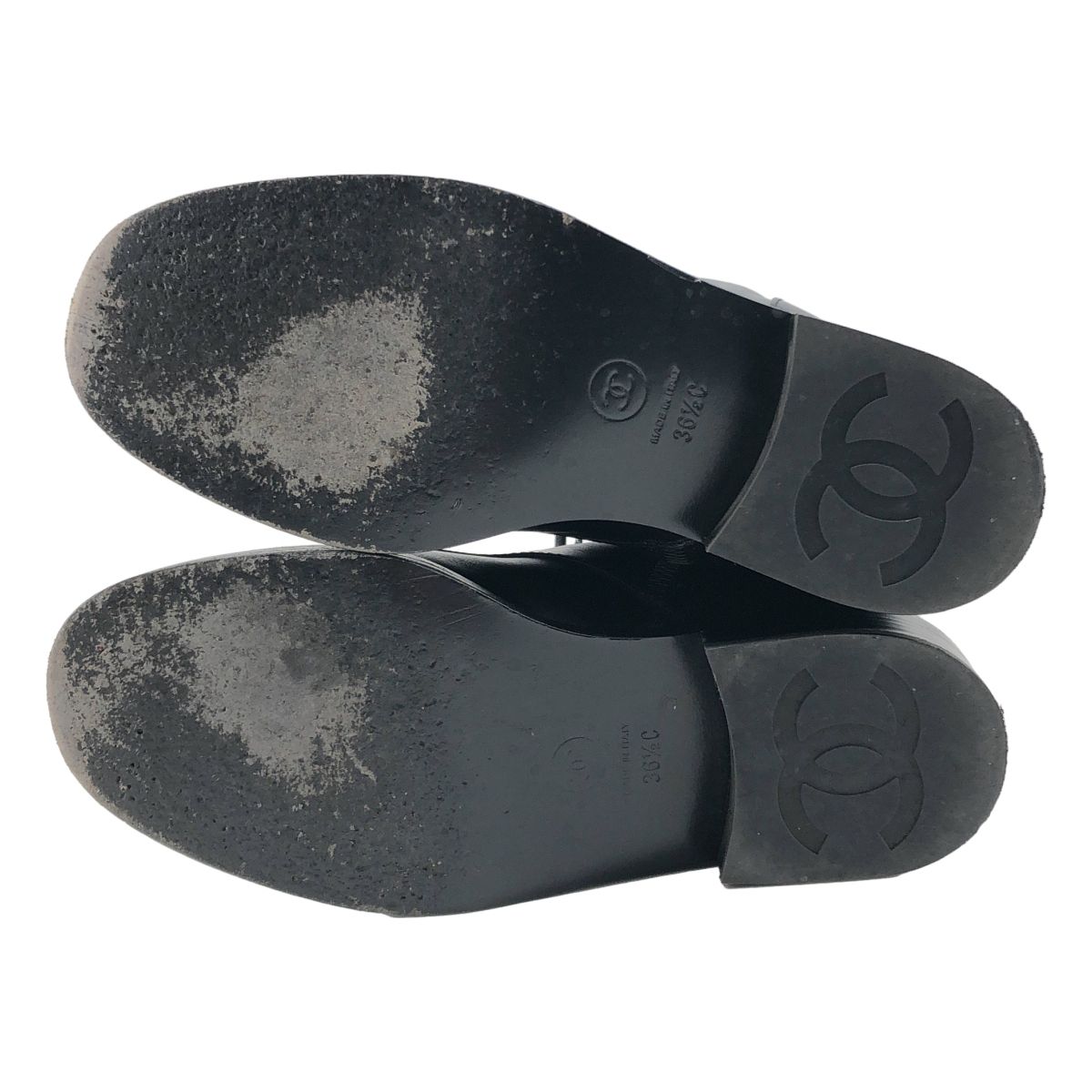 Chanel CC Logo Side Zip Lace Up Boots 36.5 Black — view 5