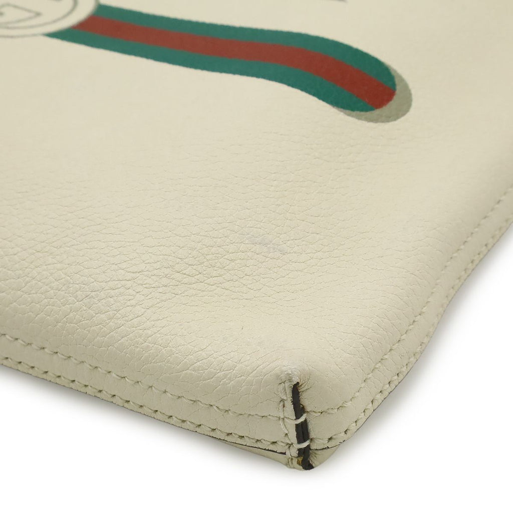 Gucci Print Portfolio Clutch Leather Ivory White Green Red — view 3