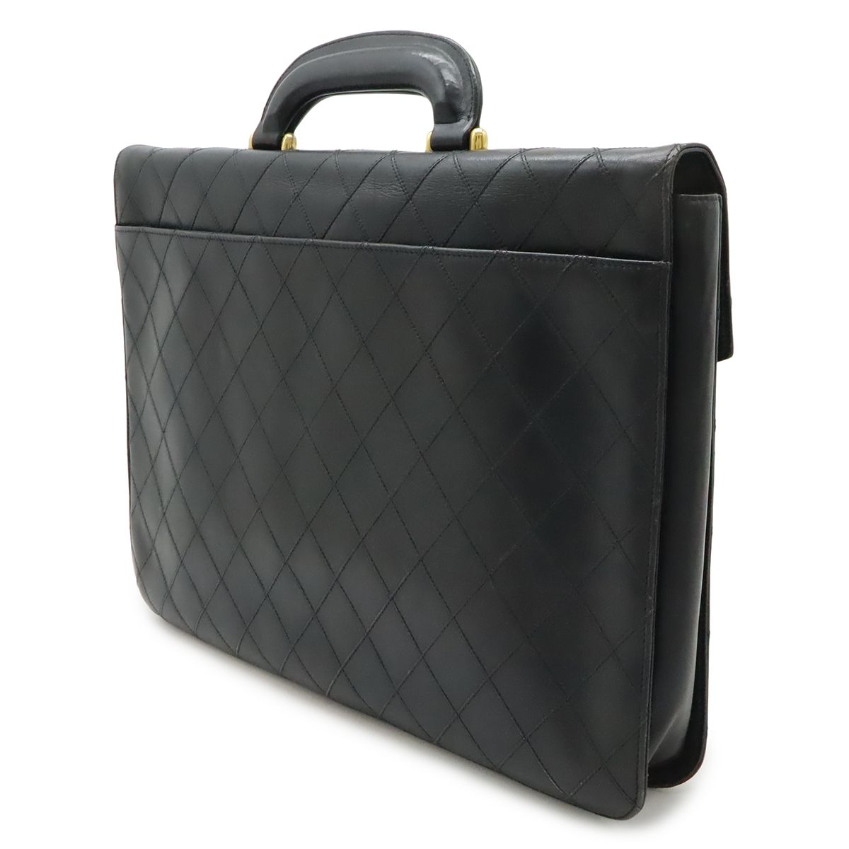 Chanel Bicolor CC Logo Business Briefcase Document Purse Handbag Leather Black — view 2