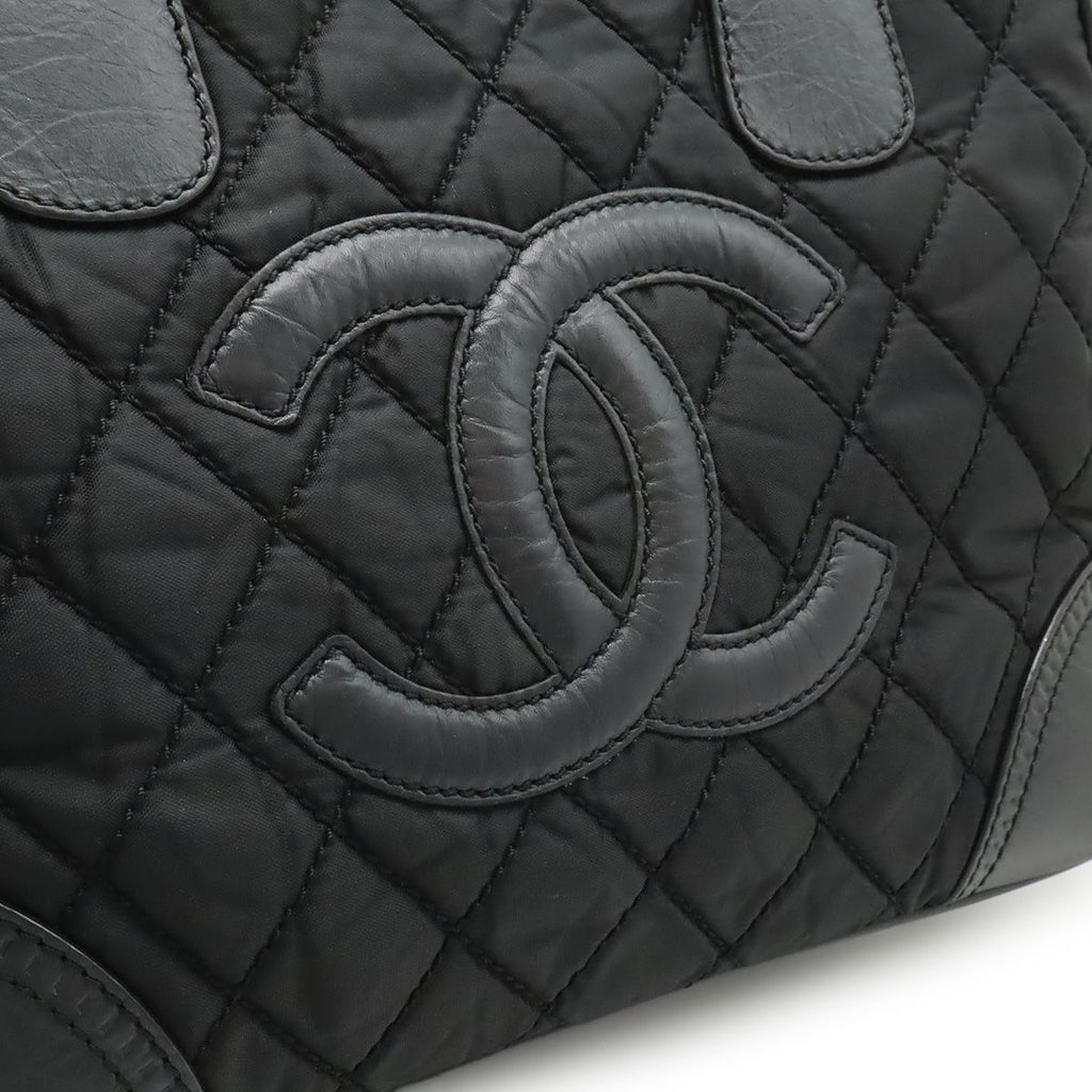 Chanel Paris New York Klein Quilted CC Logo Tote Shoulder Bag Nylon Canvas Black — view 9