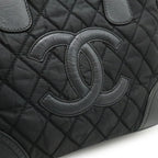 Chanel Paris New York Klein Quilted CC Logo Tote Shoulder Bag Nylon Canvas Black — view 9