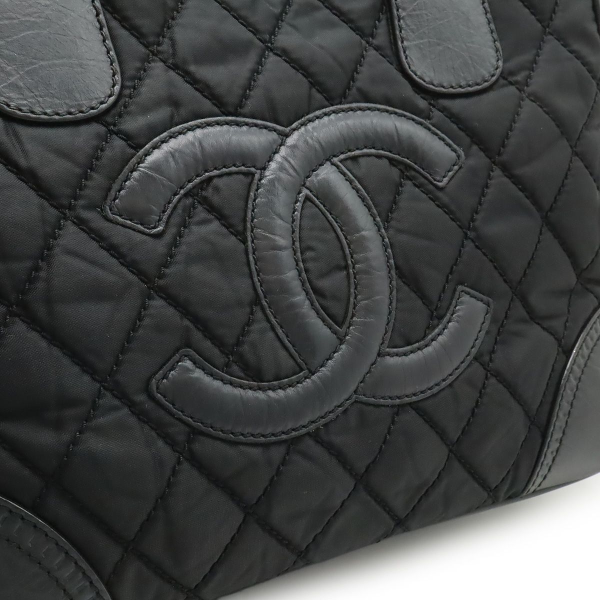 Chanel Paris New York Klein Quilted CC Logo Tote Shoulder Bag Nylon Canvas Black — view 9