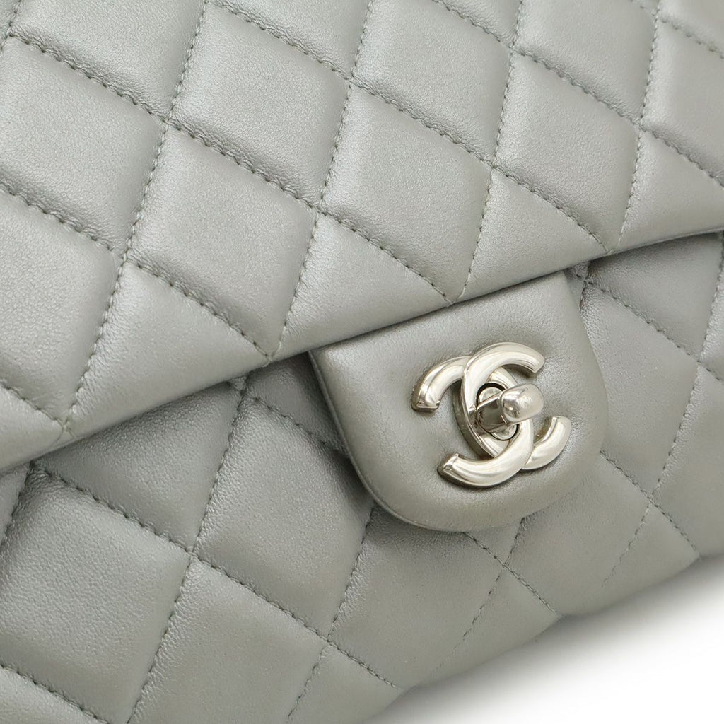 Chanel Quilted CC Logo Chain Bag Shoulder Semi Leather Silver — view 9
