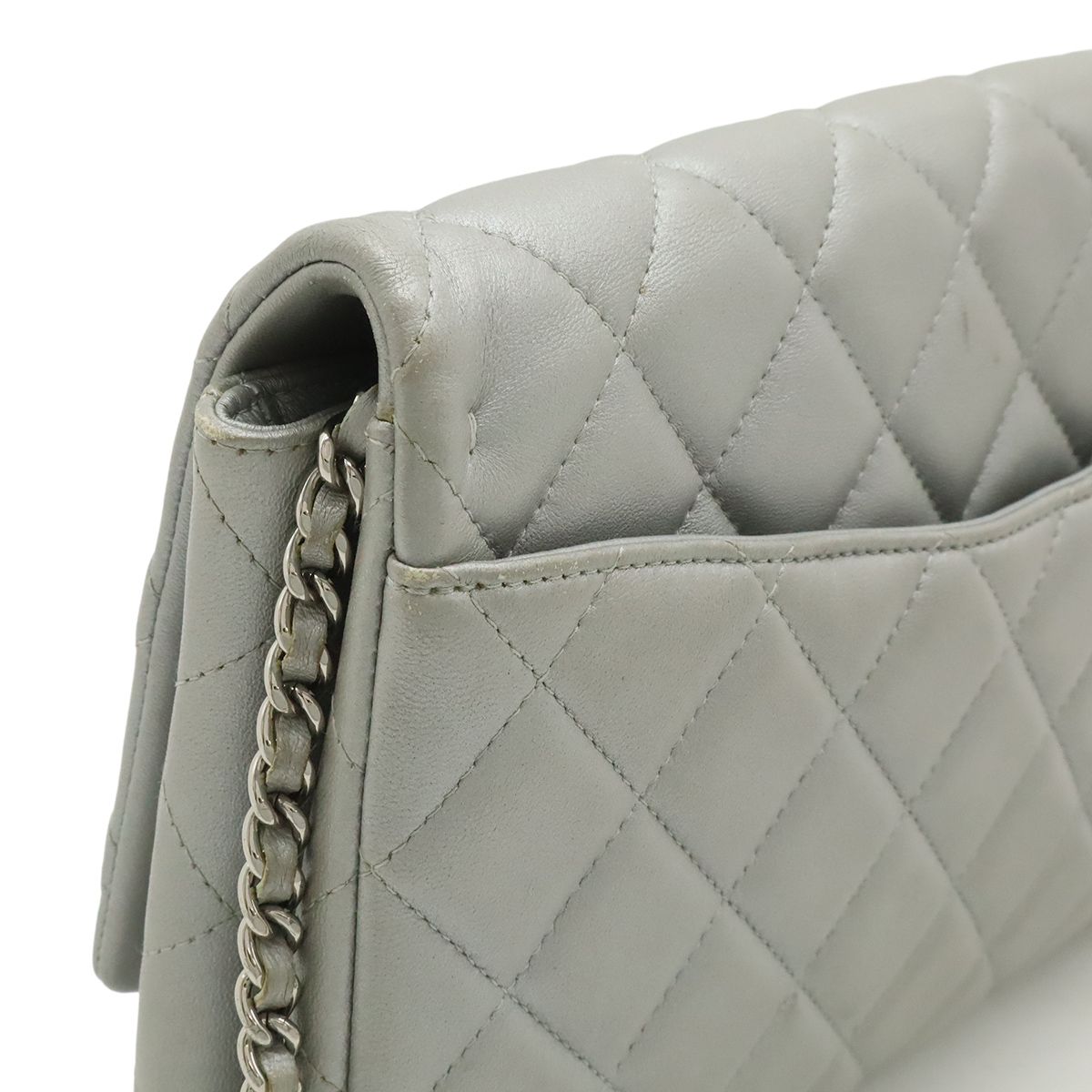 Chanel Quilted CC Logo Chain Bag Shoulder Semi Leather Silver — view 4