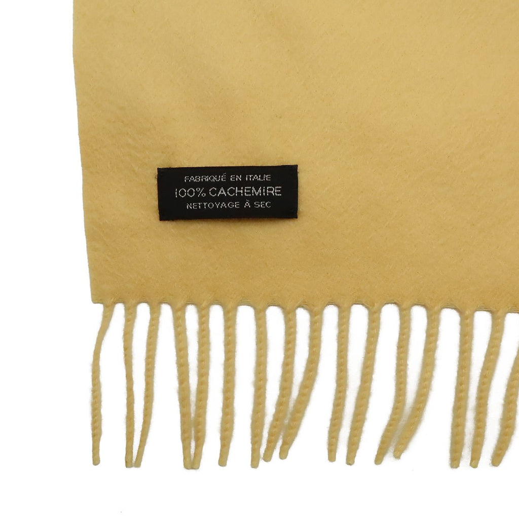 Hermes Shawl Large Throw Fringe Logo Embroidery Cashmere Cream Yellow Scarf — view 7