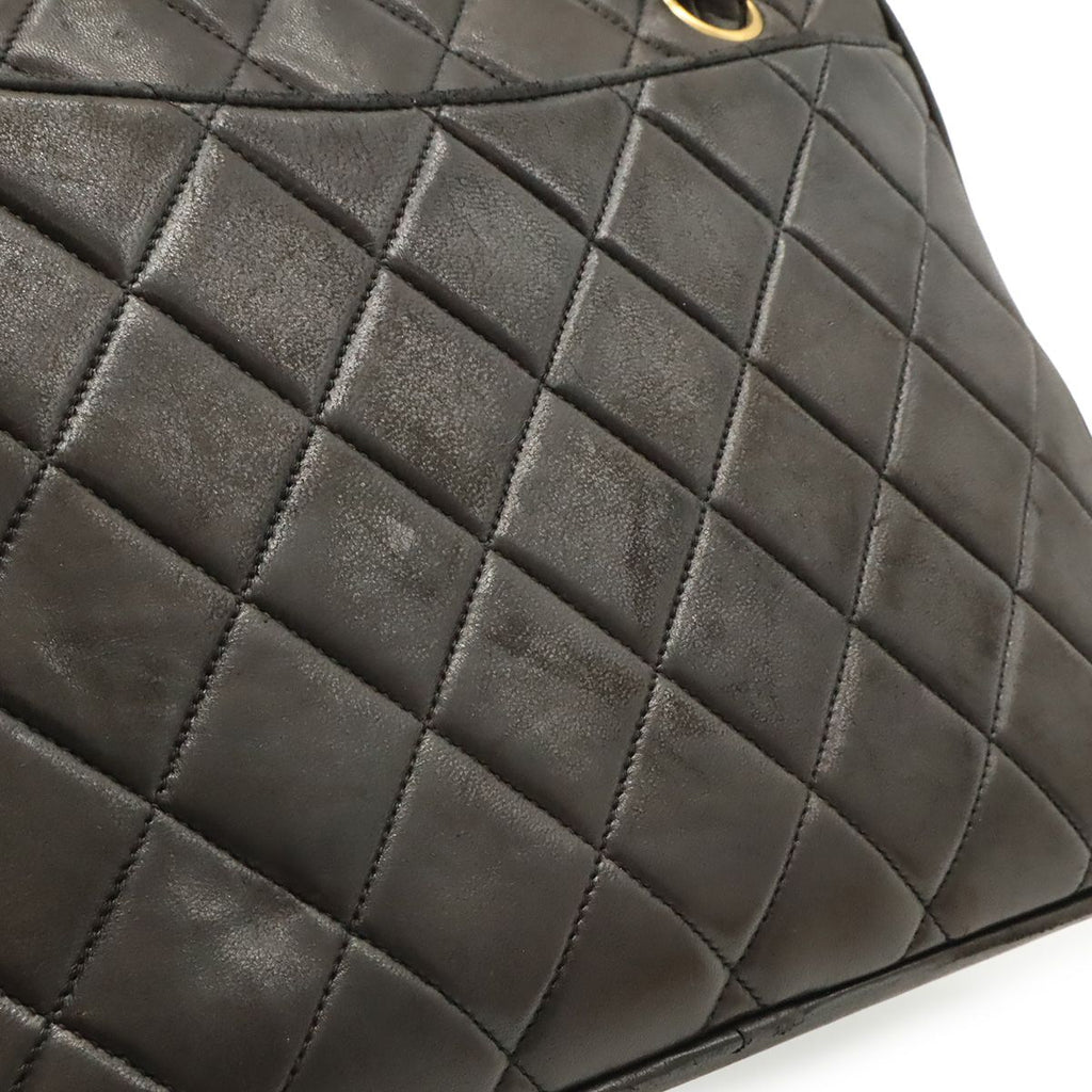 Chanel CC Logo Quilted Tote Shoulder Bag Leather Black Gold — view 9