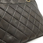 Chanel CC Logo Quilted Tote Shoulder Bag Leather Black Gold — view 9