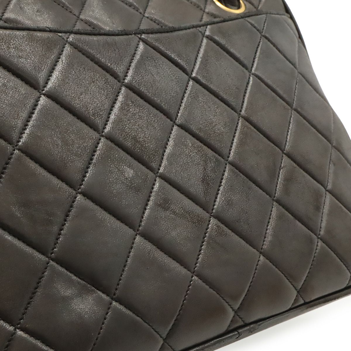 Chanel CC Logo Quilted Tote Shoulder Bag Leather Black Gold — view 9