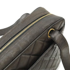 Chanel CC Logo Quilted Tote Shoulder Bag Leather Black Gold — view 5