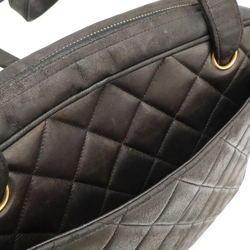 Chanel CC Logo Quilted Tote Shoulder Bag Leather Black Gold — view 8