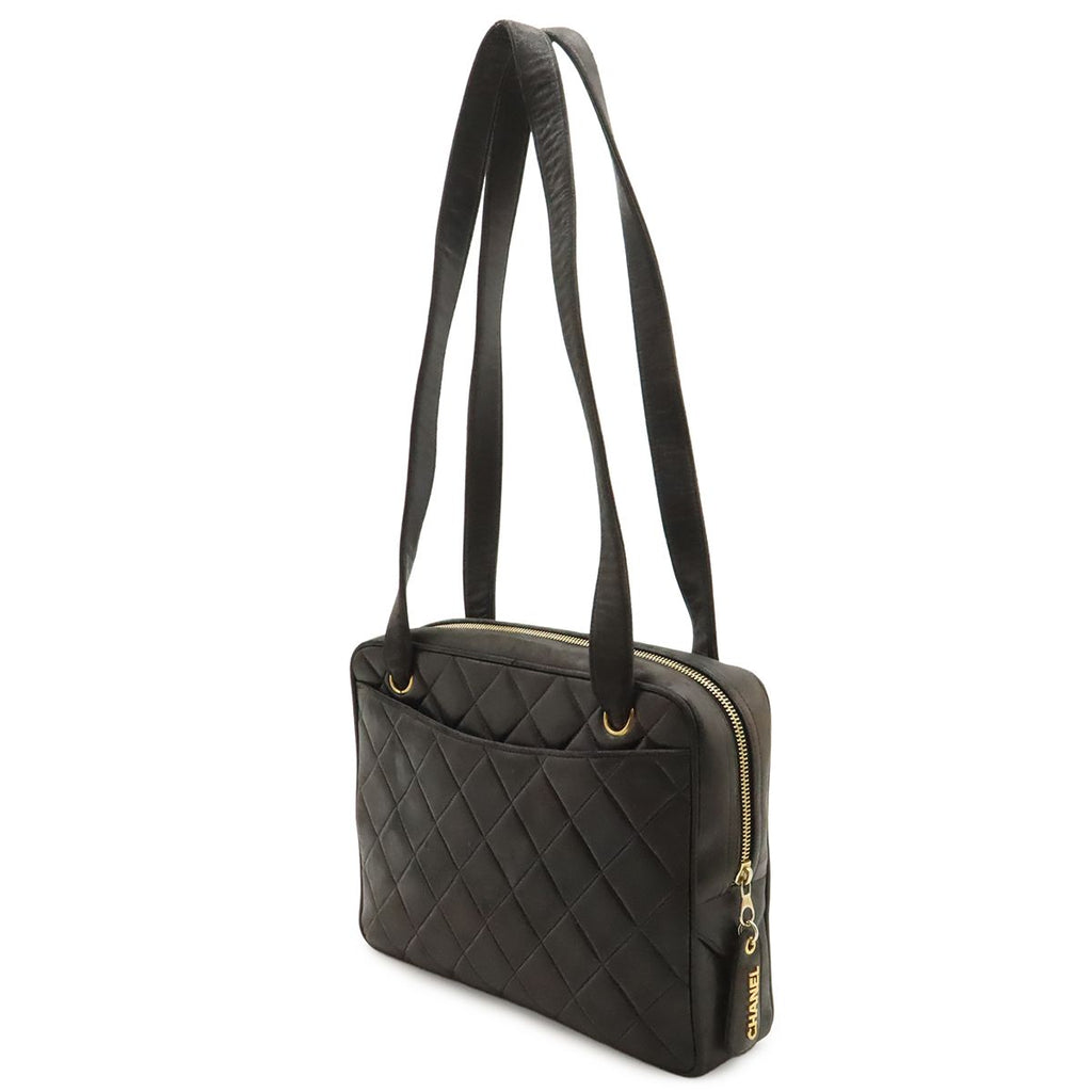 Chanel CC Logo Quilted Tote Shoulder Bag Leather Black Gold — view 2