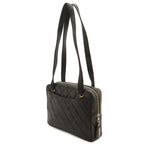 Chanel CC Logo Quilted Tote Shoulder Bag Leather Black Gold — view 2