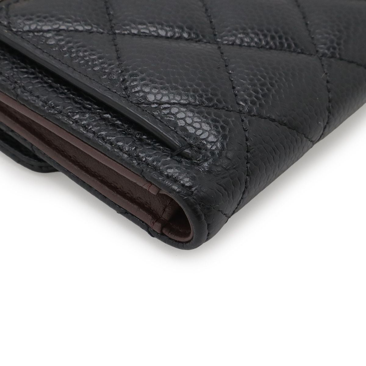Chanel Quilted CC Logo Classic Small Flap Wallet Trifold Caviar Leather Black — view 3