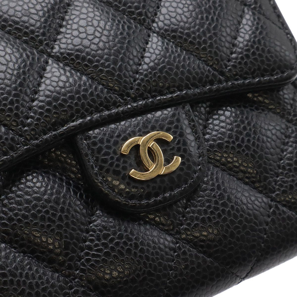 Chanel Quilted CC Logo Classic Small Flap Wallet Trifold Caviar Leather Black — view 4