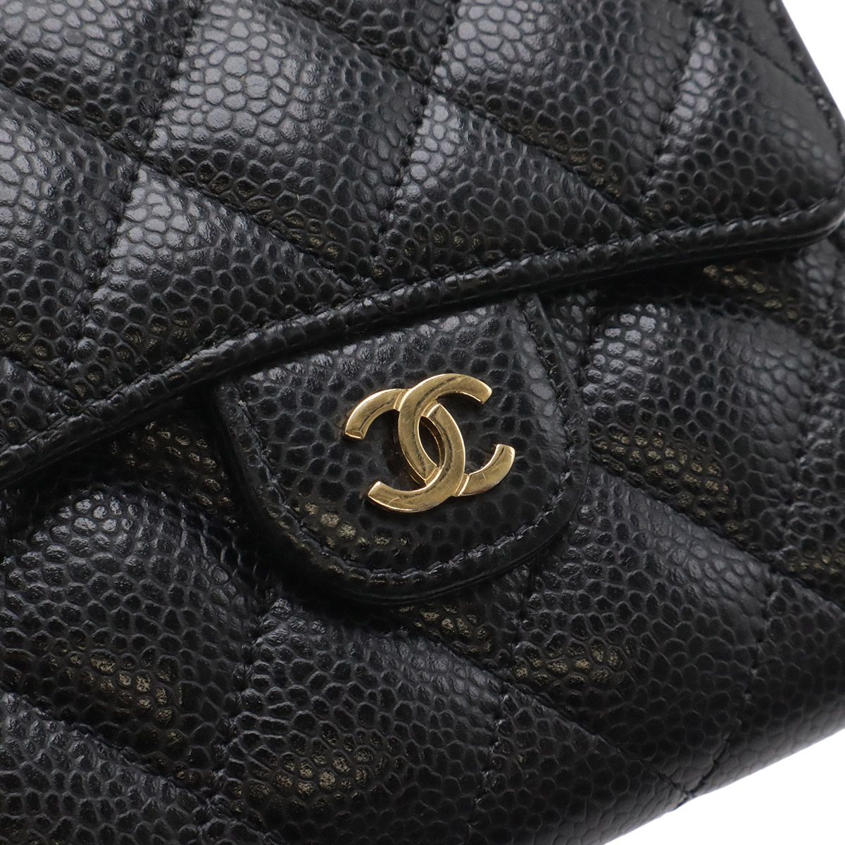 Chanel Quilted CC Logo Classic Small Flap Wallet Trifold Caviar Leather Black — view 4