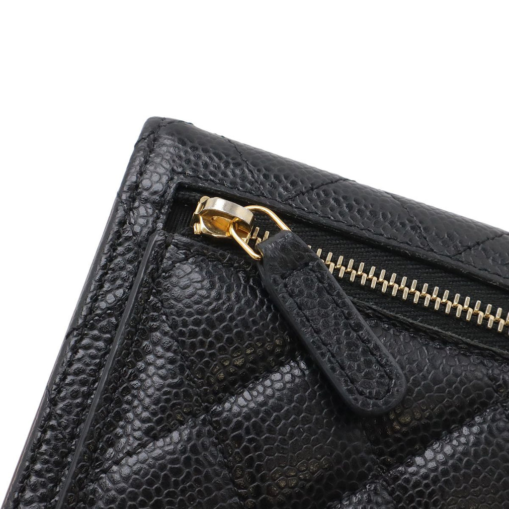 Chanel Quilted CC Logo Classic Small Flap Wallet Trifold Caviar Leather Black — view 5
