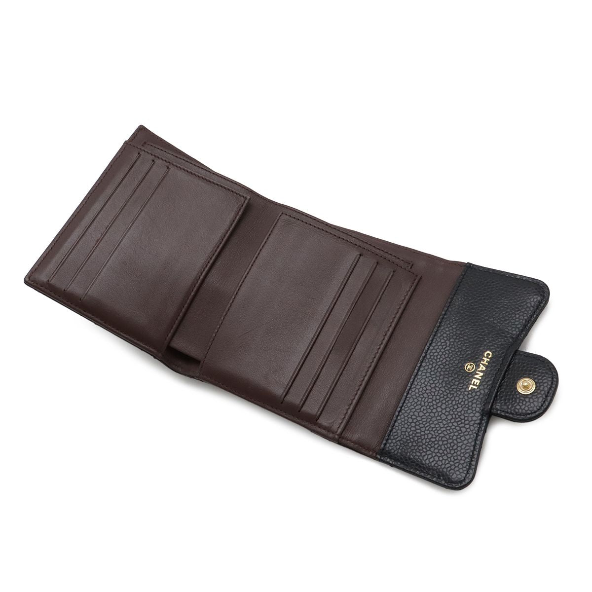 Chanel Quilted CC Logo Classic Small Flap Wallet Trifold Caviar Leather Black — view 6
