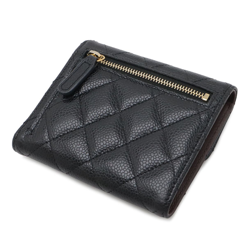 Chanel Quilted CC Logo Classic Small Flap Wallet Trifold Caviar Leather Black — view 2