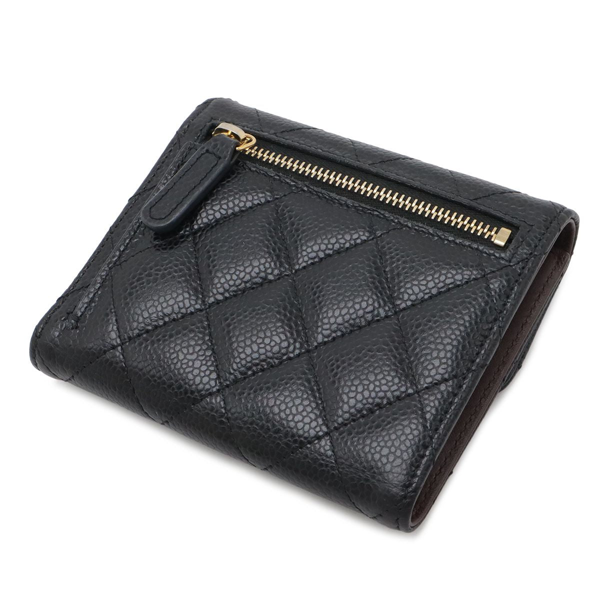 Chanel Quilted CC Logo Classic Small Flap Wallet Trifold Caviar Leather Black — view 2
