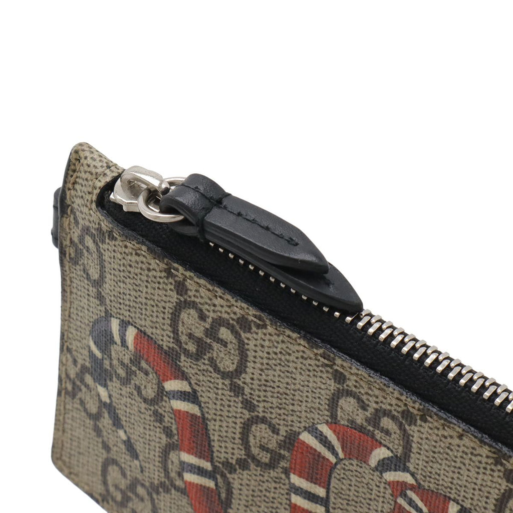Gucci GG Supreme Kingsnake Coin Purse Card Holder Neck Strap Leather Beige Red — view 3