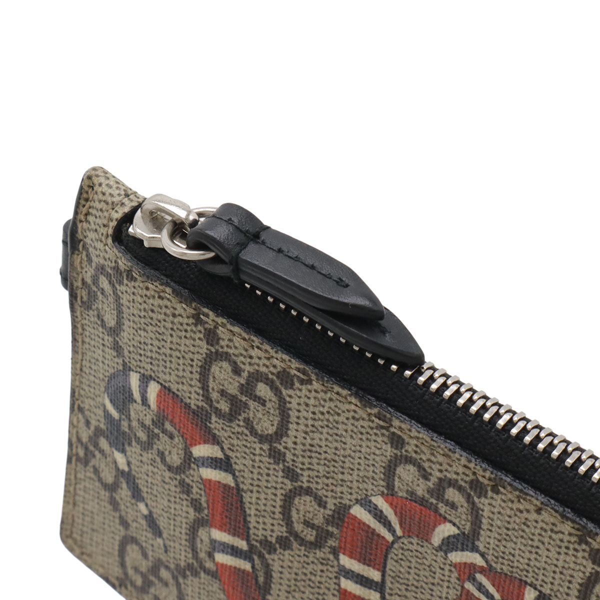 Gucci GG Supreme Kingsnake Coin Purse Card Holder Neck Strap Leather Beige Red — view 3