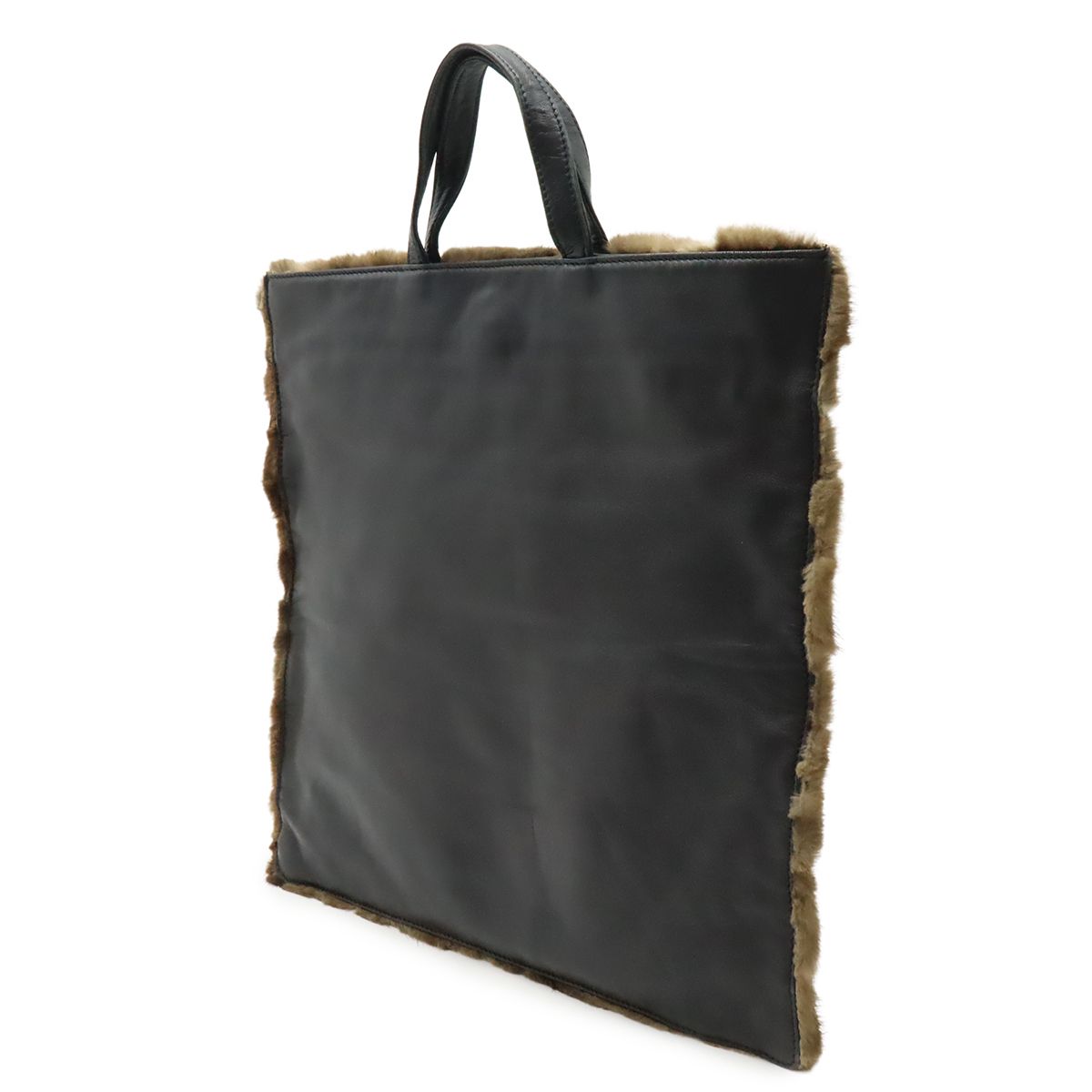 Loewe Fur Tote Leather Dark Brown Black — view 2