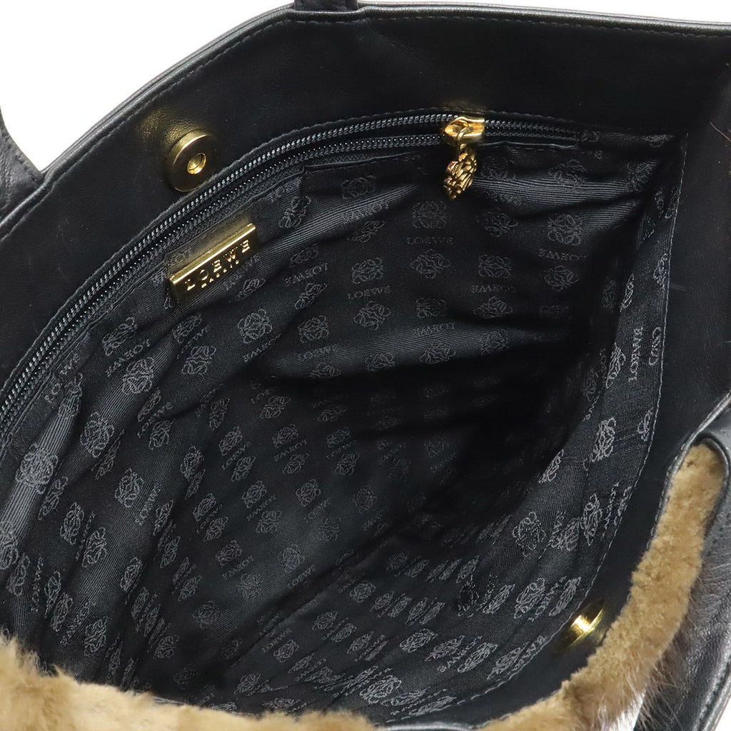 Loewe Fur Tote Leather Dark Brown Black — view 5