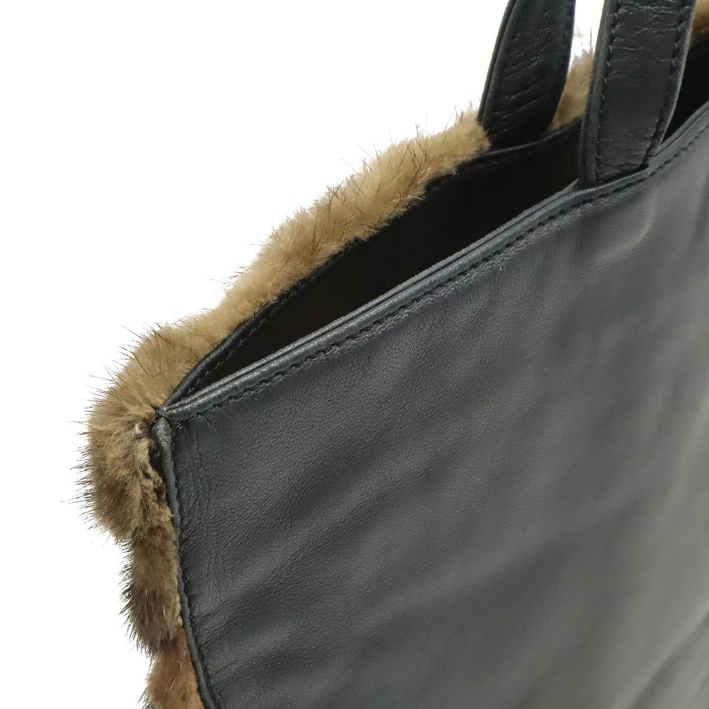 Loewe Fur Tote Leather Dark Brown Black — view 6