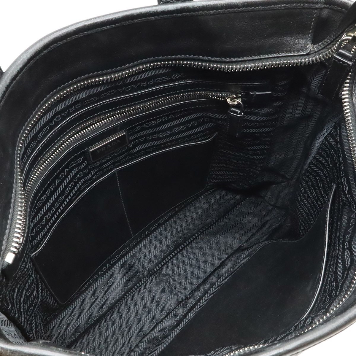 Prada Tote 2-Way Shoulder Bag Crossbody Leather Nero Black Silver — view 6