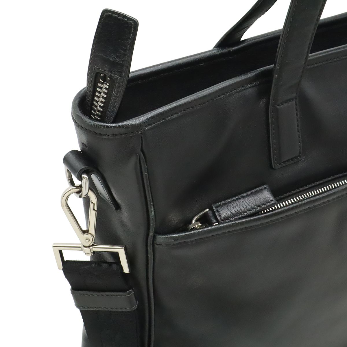 Prada Tote 2-Way Shoulder Bag Crossbody Leather Nero Black Silver — view 7