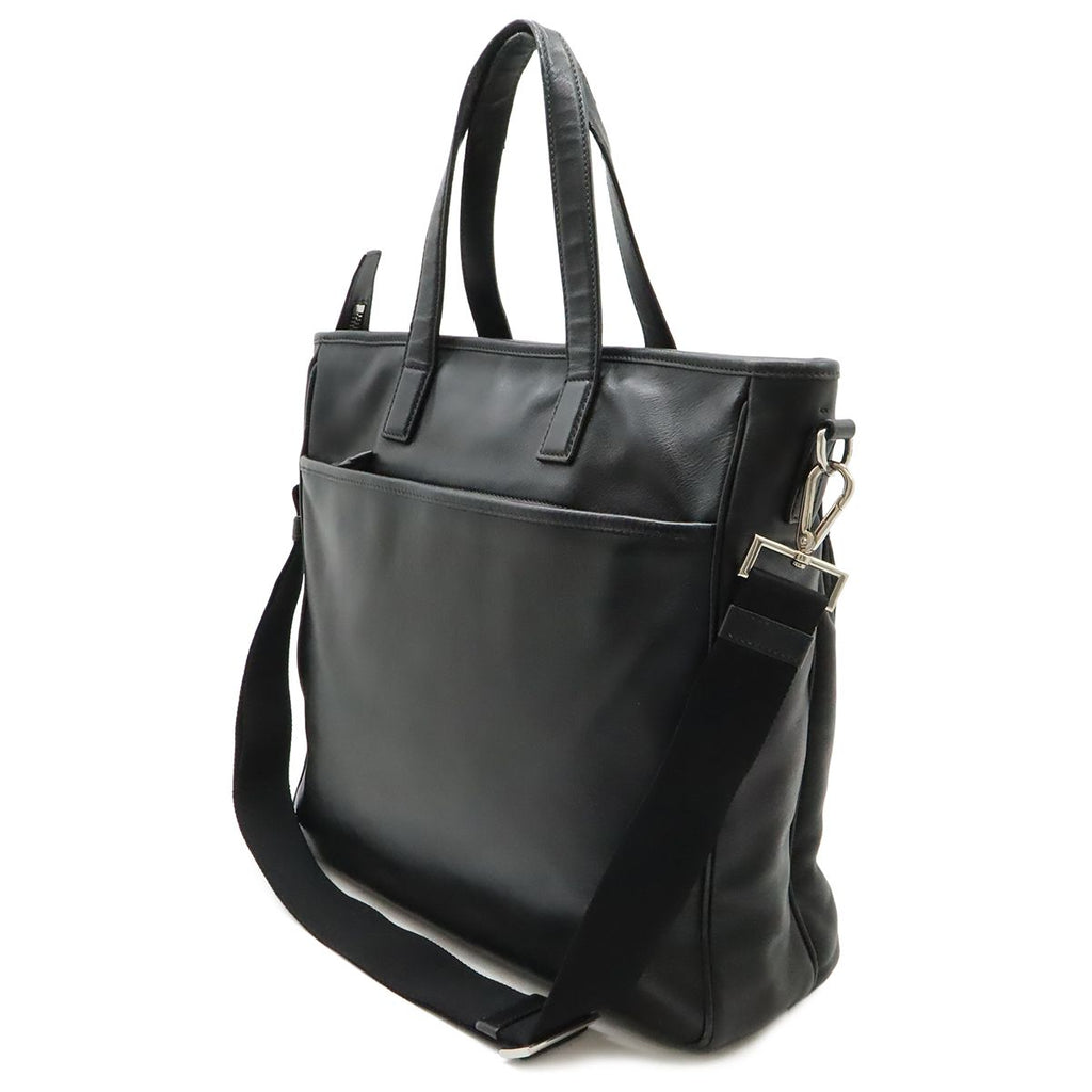 Prada Tote 2-Way Shoulder Bag Crossbody Leather Nero Black Silver — view 2