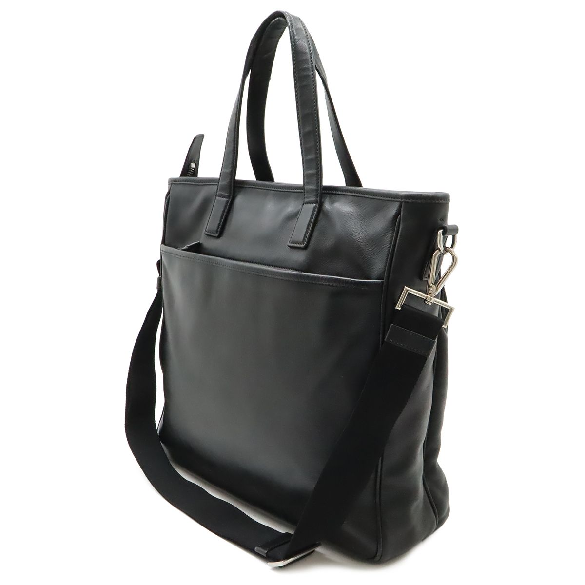 Prada Tote 2-Way Shoulder Bag Crossbody Leather Nero Black Silver — view 2