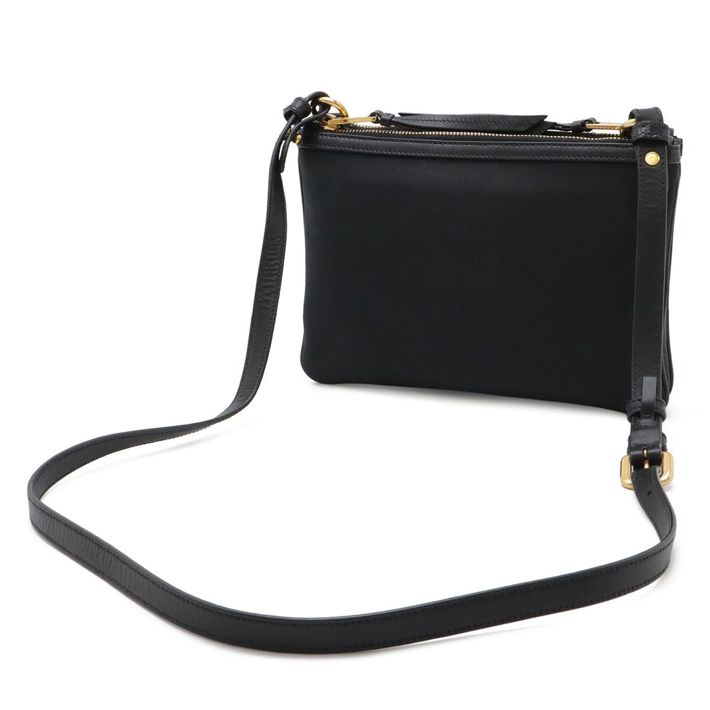 Prada Logo Jacquard Ribbon Shoulder Bag Pochette 2-Way Clutch Leather Nero — view 2