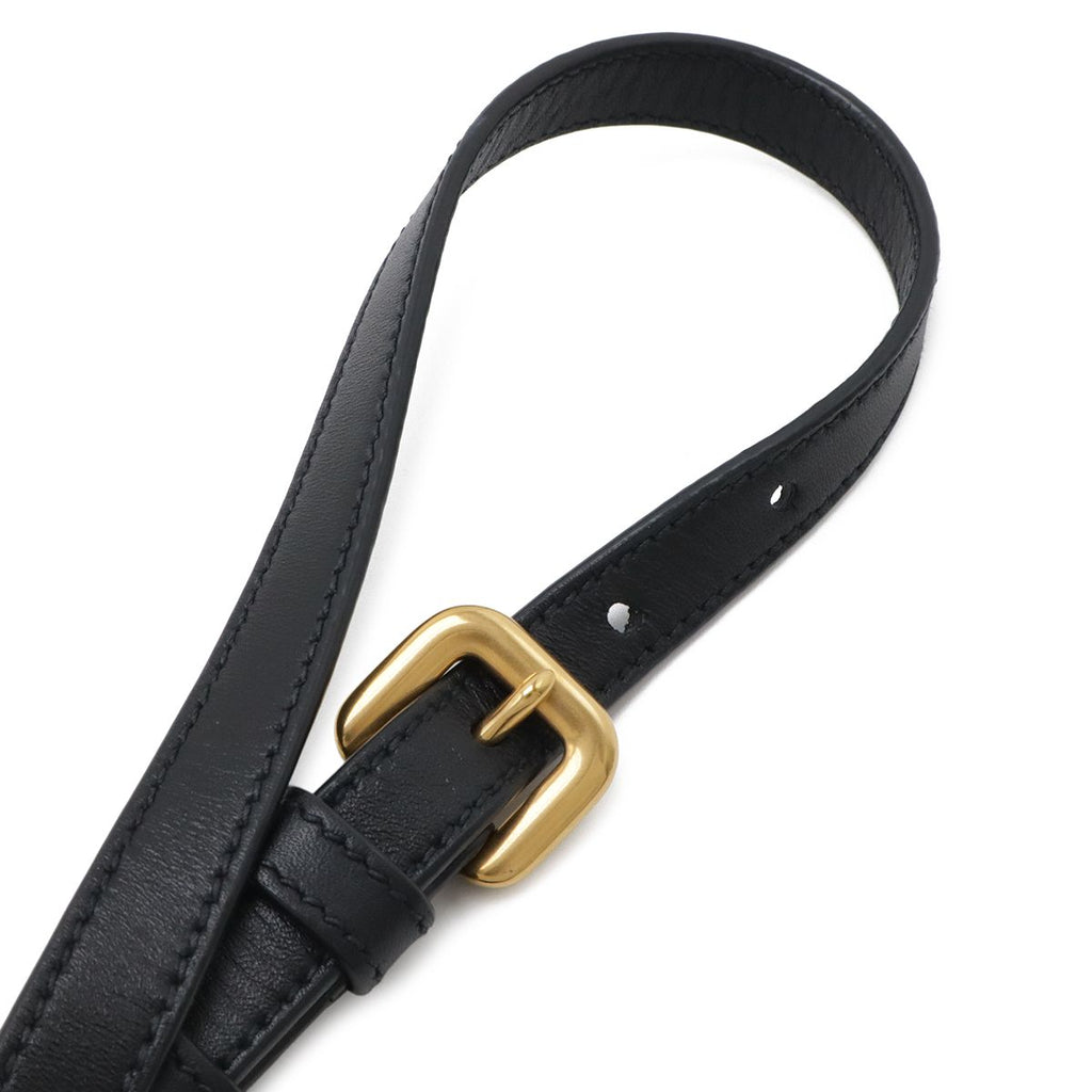 Prada Logo Jacquard Ribbon Shoulder Bag Pochette 2-Way Clutch Leather Nero — view 6