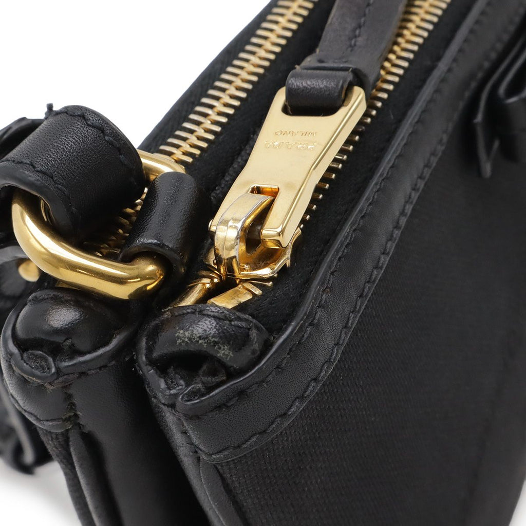 Prada Logo Jacquard Ribbon Shoulder Bag Pochette 2-Way Clutch Leather Nero — view 5