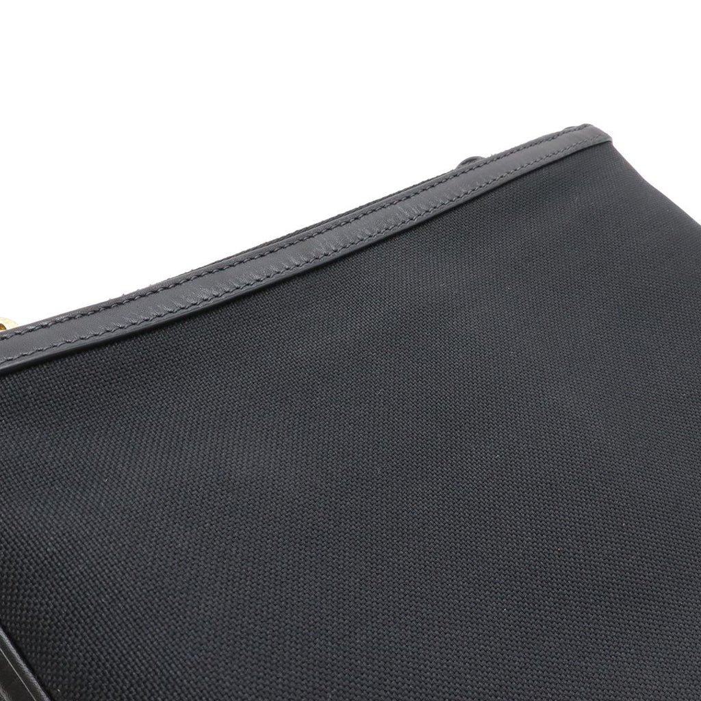 Prada Logo Jacquard Ribbon Shoulder Bag Pochette 2-Way Clutch Leather Nero — view 4