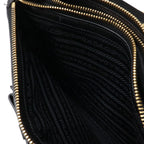 Prada Logo Jacquard Ribbon Shoulder Bag Pochette 2-Way Clutch Leather Nero — view 7
