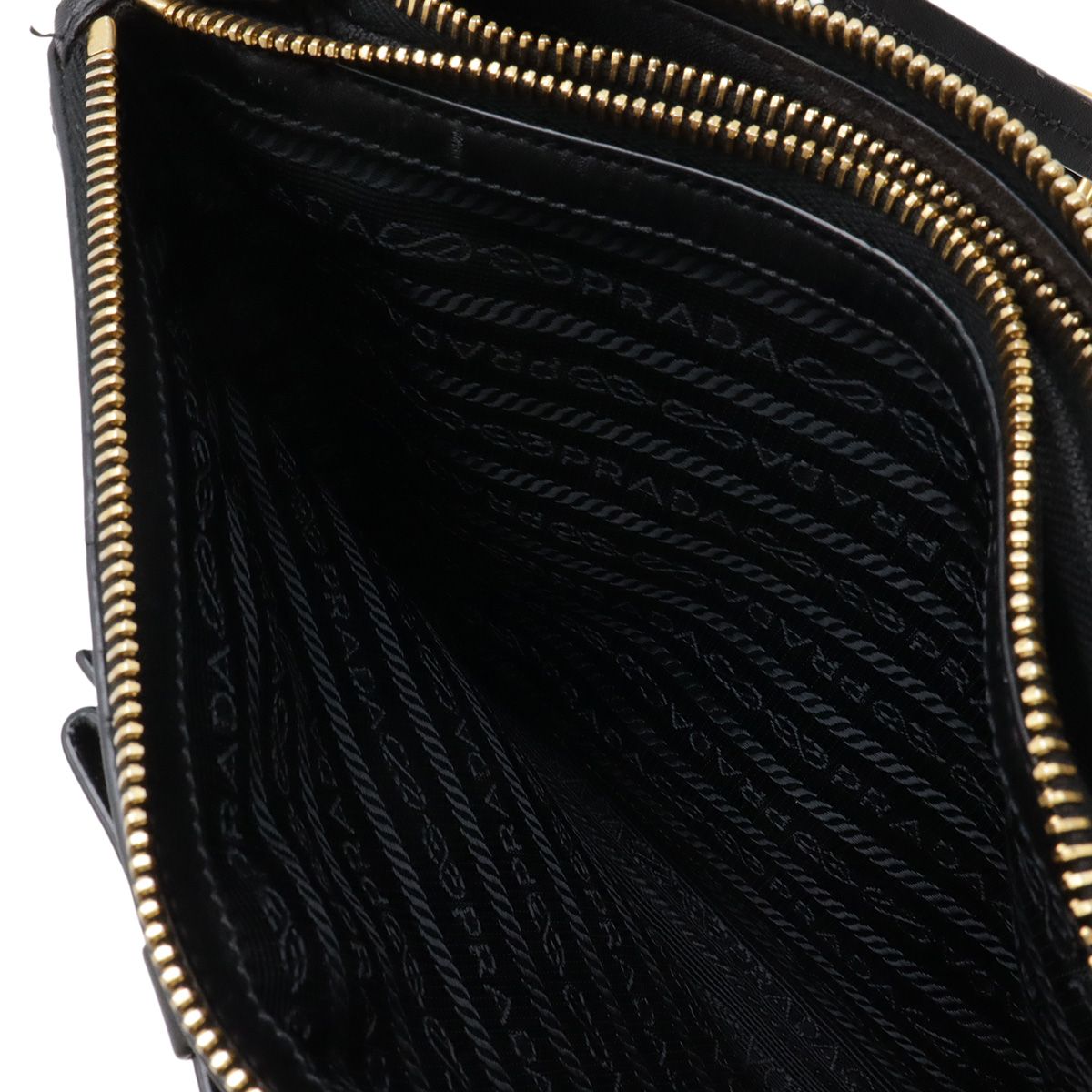 Prada Logo Jacquard Ribbon Shoulder Bag Pochette 2-Way Clutch Leather Nero — view 7