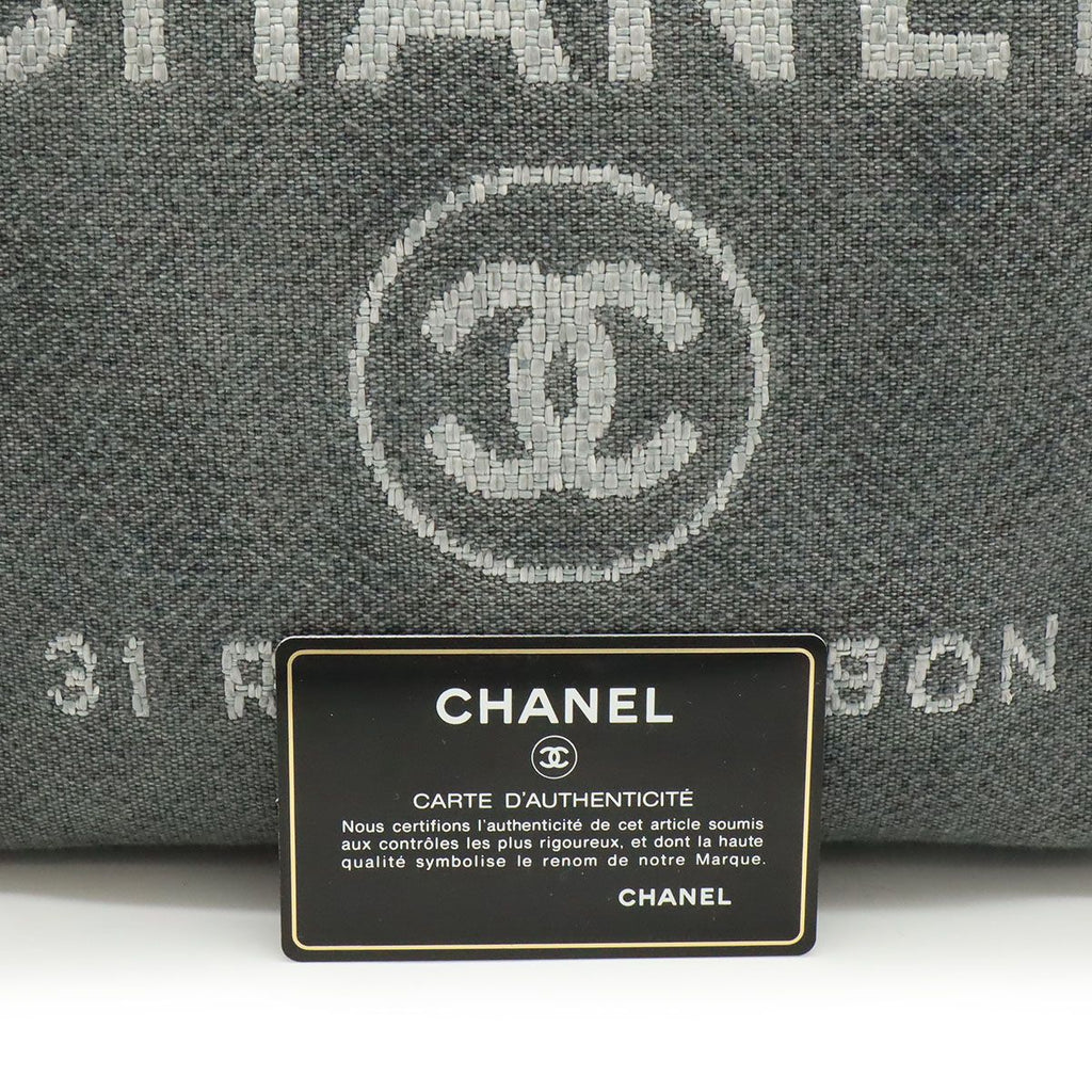 Chanel Deauville Tote Shoulder Bag Chain Canvas Leather Gray Black — view 8