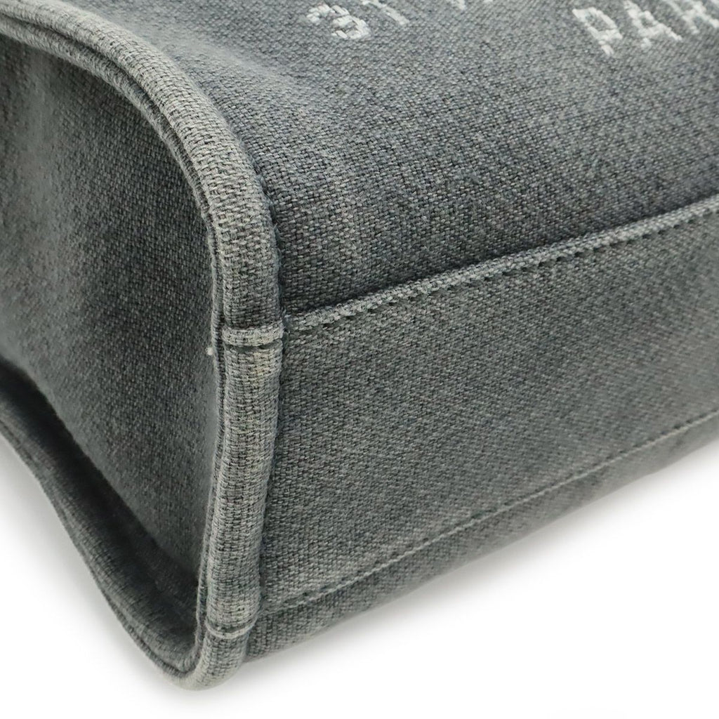 Chanel Deauville Tote Shoulder Bag Chain Canvas Leather Gray Black — view 3