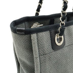 Chanel Deauville Tote Shoulder Bag Chain Canvas Leather Gray Black — view 6