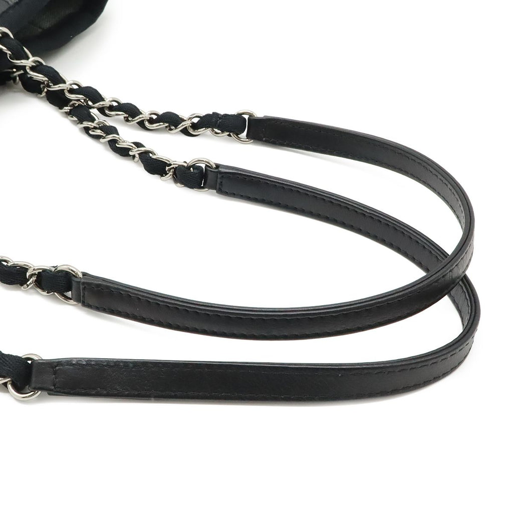 Chanel Deauville Tote Shoulder Bag Chain Canvas Leather Gray Black — view 4