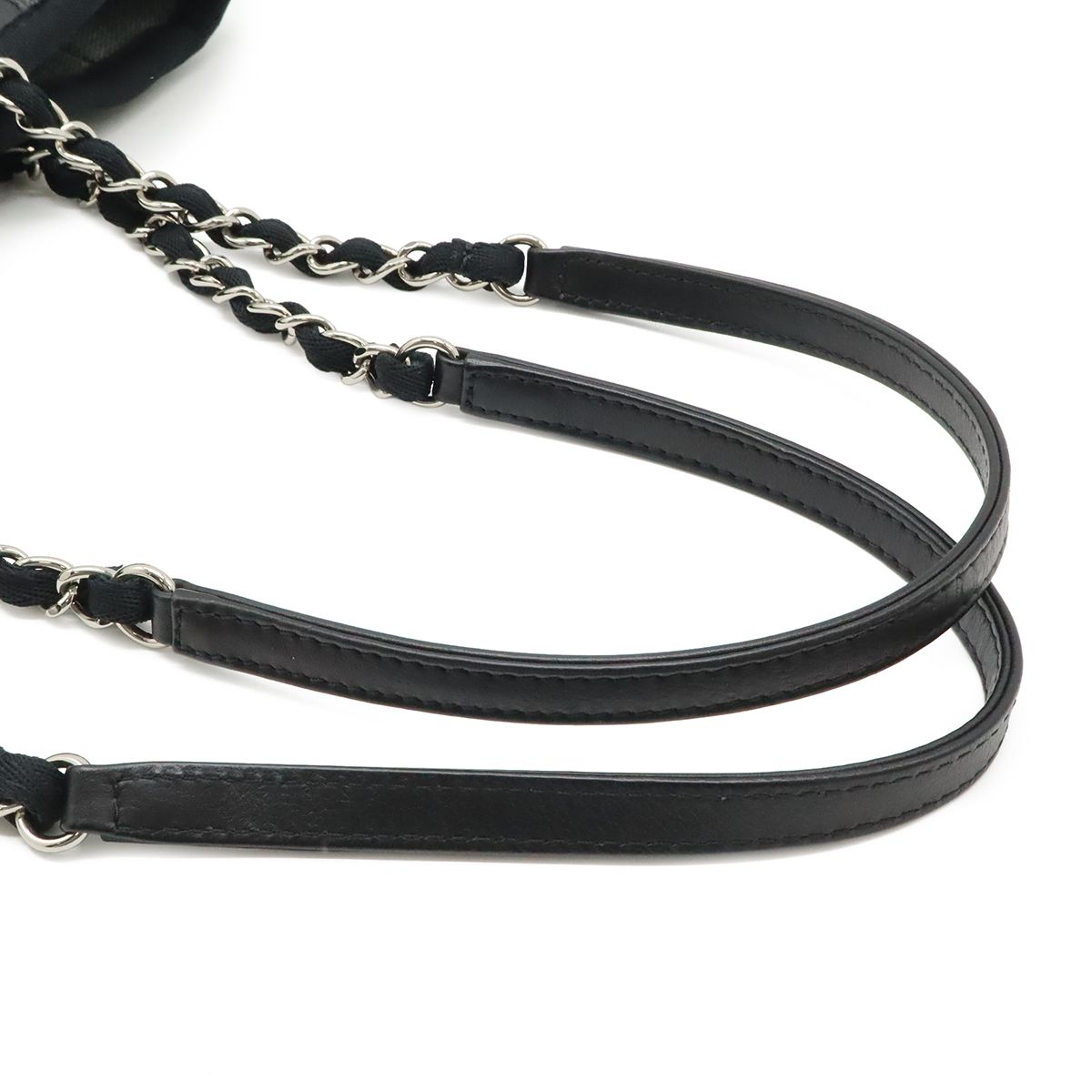 Chanel Deauville Tote Shoulder Bag Chain Canvas Leather Gray Black — view 4