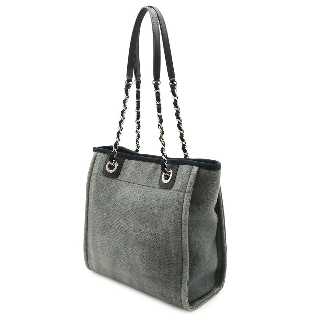 Chanel Deauville Tote Shoulder Bag Chain Canvas Leather Gray Black — view 2