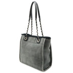 Chanel Deauville Tote Shoulder Bag Chain Canvas Leather Gray Black — view 2